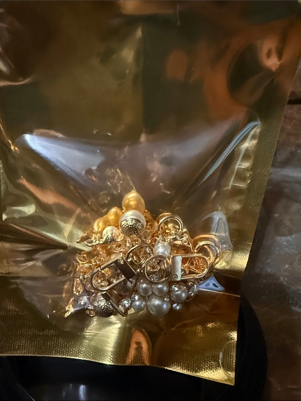 Pearl Cluster Gold Bag Charm Keychain Christmas in July!! Set of 7